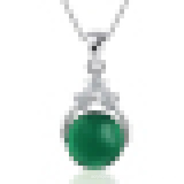 Collar colgante de ágata verde de piedra natural de plata de ley 925 para mujer con cadena